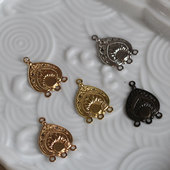 花影梦古风步摇发簪DIY配件头饰品材料 22mm黄铜三孔间饰花片