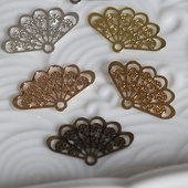 古风宫花发簪DIY饰品配件材料 19mm 黄铜色铜质扇子24 白K 青铜