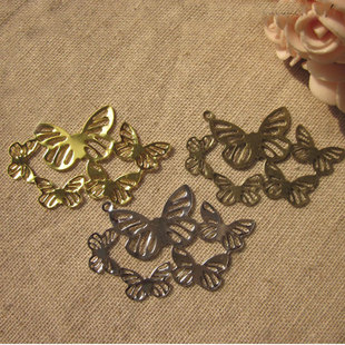 古风宫花发簪DIY配件饰品材料*金色银色白K青铜五只连体蝴蝶