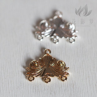 黄铜铸铜云花雪莲间饰流苏挂头*花影梦发钗耳环步摇头饰DIY配件