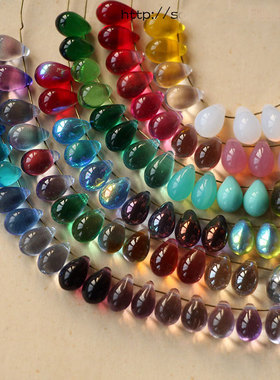 步摇发簪DIY配件饰品材料*捷克进口横孔水滴珠6*9mm吊坠蛋白蓝粉