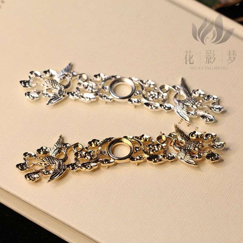 黄铜铸铜双鹤小冠*花影梦发簪发饰头饰DIY配件