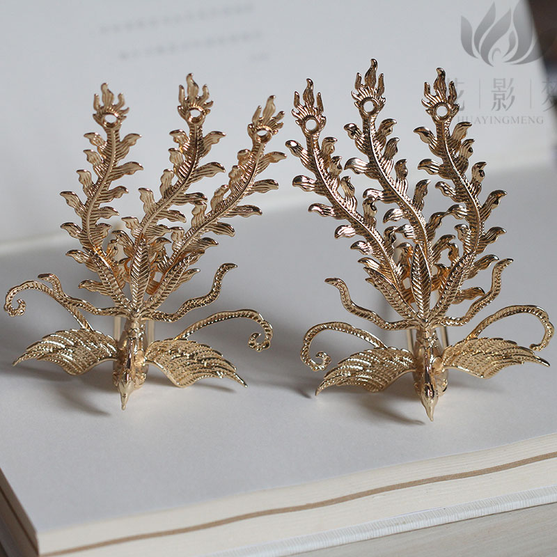 花影黄铜偏凤发簪diy配件
