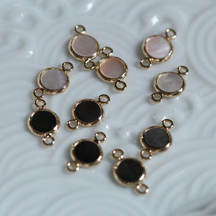 白黑蝶贝圆双孔轻奢间饰胸针发簪耳环手链项链手工配件材料花影梦