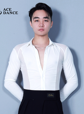 ACEdance拉丁舞男连体网纱拼接设计款上衣练功服艺考演出服SY291