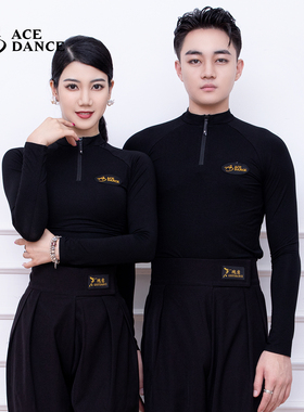 ACE dance瑰意拉丁舞摩登男士女士同款棉上衣拉链长袖练功服SY198
