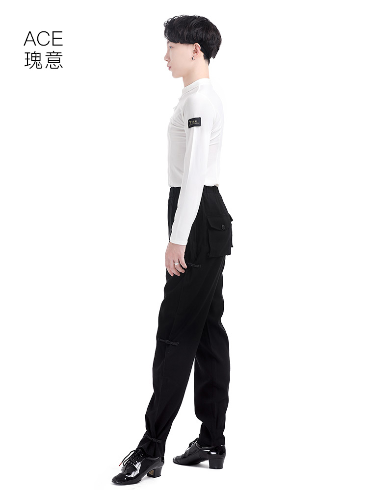 Magnificent male adult Latin dance clothing new Chinese style plate buckle dance pants National standard dance practice performance suit DA158