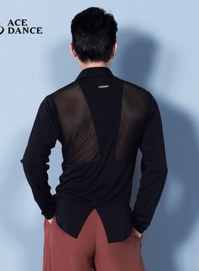 ACEDANCE拉丁舞上衣男大V领透背网纱拼接燕尾专业练功服艺考SY290