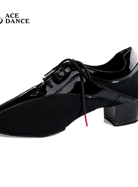 ACEdance男士拉丁舞教师鞋漆皮拼接牛津布两点底毛底练功鞋FB230