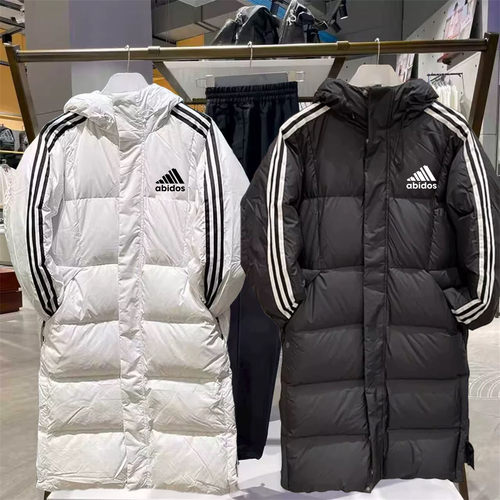 奥莱折扣丨Jennie同款连帽长款羽绒服三杠条纹保暖加厚男女外套