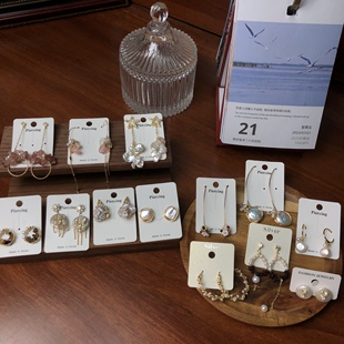 Deer鹿鹿家气质手工天然珍珠925银针耳钉耳坠天然石锆石耳饰耳环