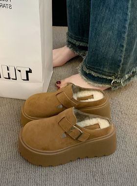 小个子复古增高厚底包头半拖鞋女秋冬外穿2025新款加绒博肯棉s394