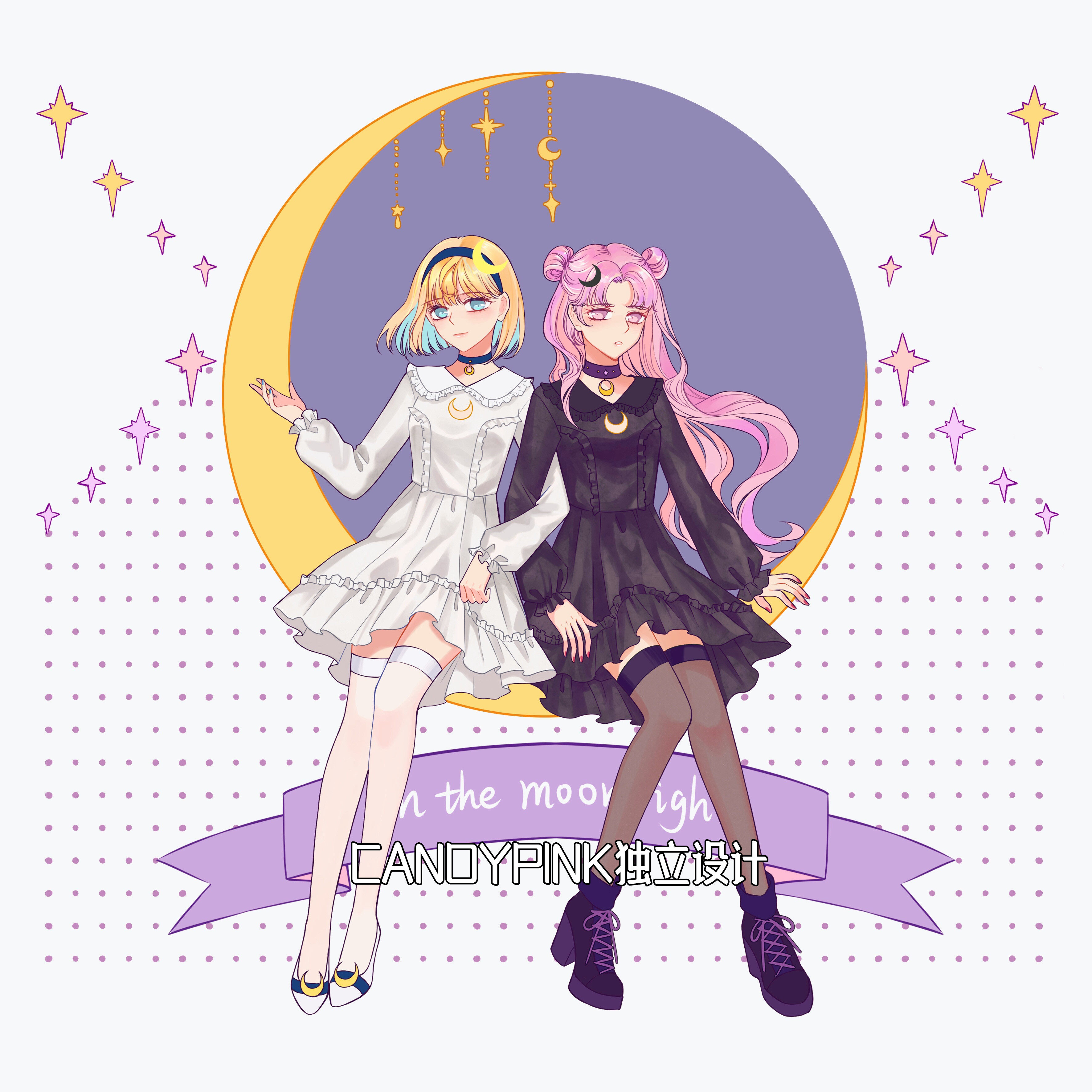 月光少女 YGPRW 原创Lolita黑白双子甜美减龄丝绒娃娃裙连衣裙