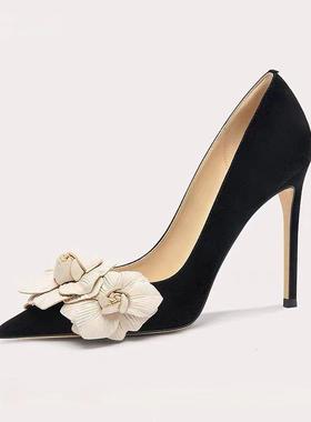 LIlyshoes设计女鞋2024秋季高级感花朵单鞋时尚浅口细高跟鞋