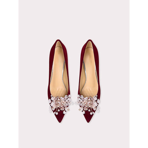 婚鞋秀禾婚纱两穿新娘鞋绝美红色高跟鞋女胖脚宽敬酒服单鞋大码44