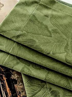 美式浮雕叶子奢华别墅卧室窗帘粉色绿色客厅隔断天鹅绒高档窗帘布