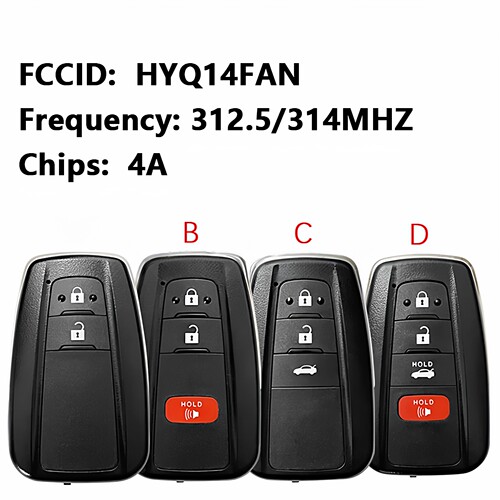 适用于丰田卡罗拉2/3/4键智能钥匙312.5/314MHZ 4A Chip.HYQ14FAN