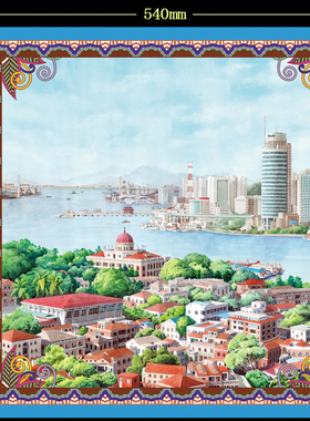 厦门文创文化礼品鼓浪屿旅游纪念品水彩画手绘长巾小方巾文化丝巾