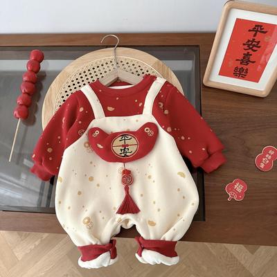 婴儿加绒连体衣满月百天