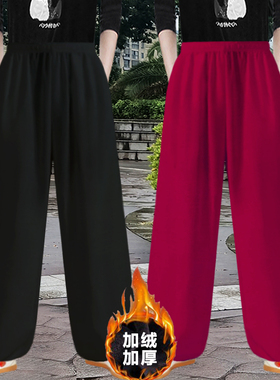 秋冬加厚太极裤男女棉麻加绒灯笼裤亚麻晨练裤瑜伽裤武术裤练功裤