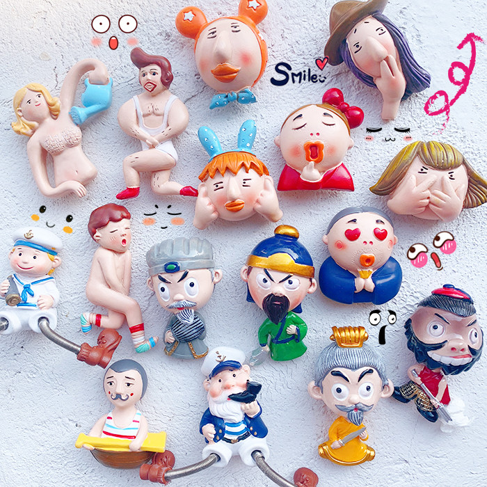 磁时光趣味树脂可爱搞怪表情人物三国诸葛亮磁性冰箱贴装饰磁贴