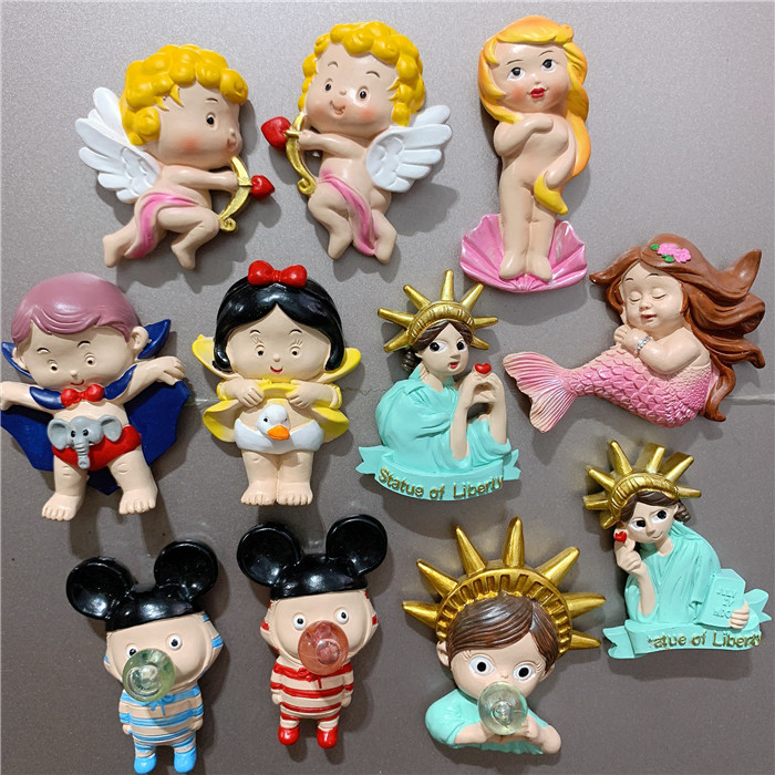 卡通个性可爱立体胖女孩天使丘比特自由女神美人鱼米奇冰箱贴磁贴