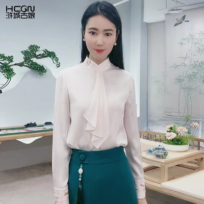 hcgn/浒城古娘醋酸优雅气质衬衫