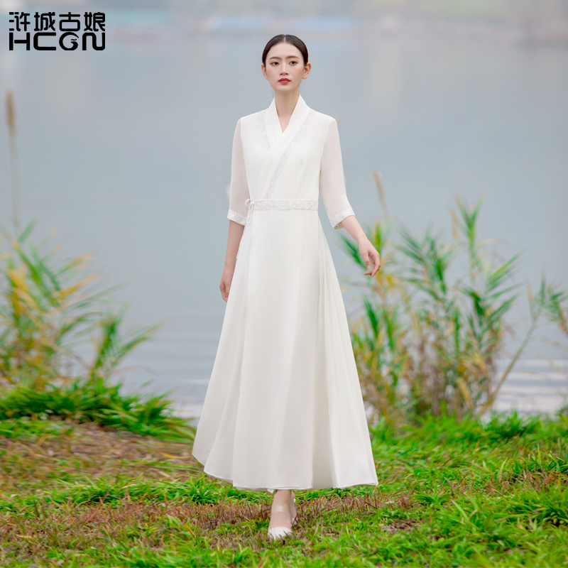 浒城古娘中式风桑蚕丝白素贞长裙