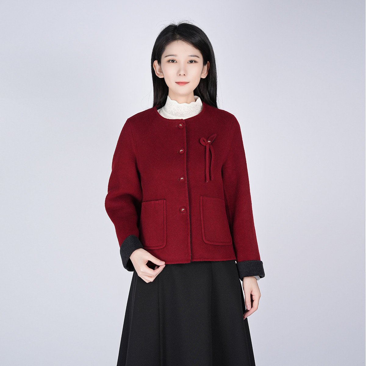 2025中式纯色秋冬羊毛中式舒适盘扣显瘦短款外套女士通勤百搭大衣,女装/女士精品,毛呢外套,淘宝优惠券,粉丝福利购,淘宝优惠卷