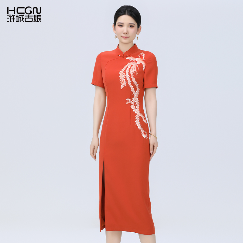 hcgn/浒城古娘刺绣修身显瘦旗袍