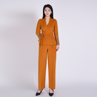 国风套装 西服新中式 女春秋 刺绣羊毛高端通勤职业长袖 浒城古娘新款