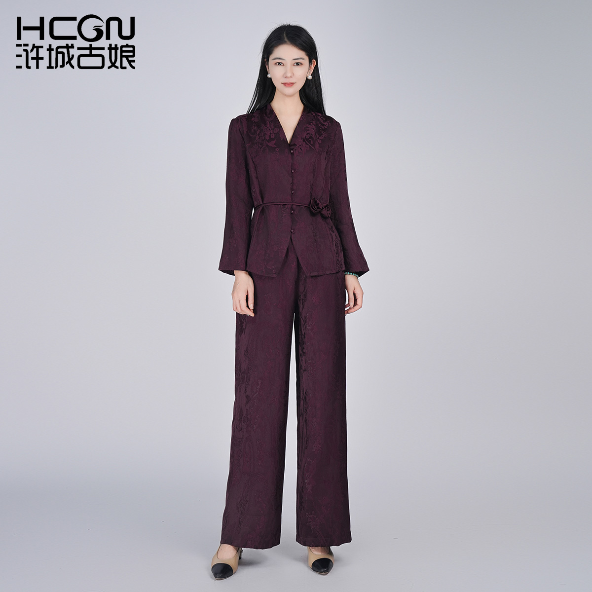 浒城古娘新款气质优雅通勤长袖西服上衣新中式国风两件套装女春秋