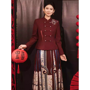 2026新款中国风羊毛气质干练气质长袖立领精致刺绣花女上衣外套