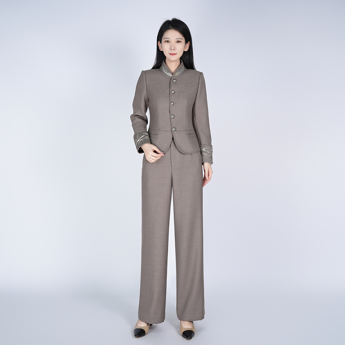 【高定系列】中式减龄羊毛秋新款立领国风显瘦气质女西服气质套装