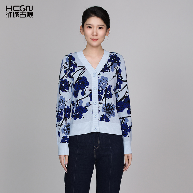 浒城古娘绵羊毛毛织开衫百搭时尚