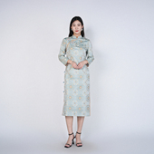 国风宋锦旗袍连衣裙女春秋 新中式 浒城古娘新款 桑蚕丝高定立领长袖