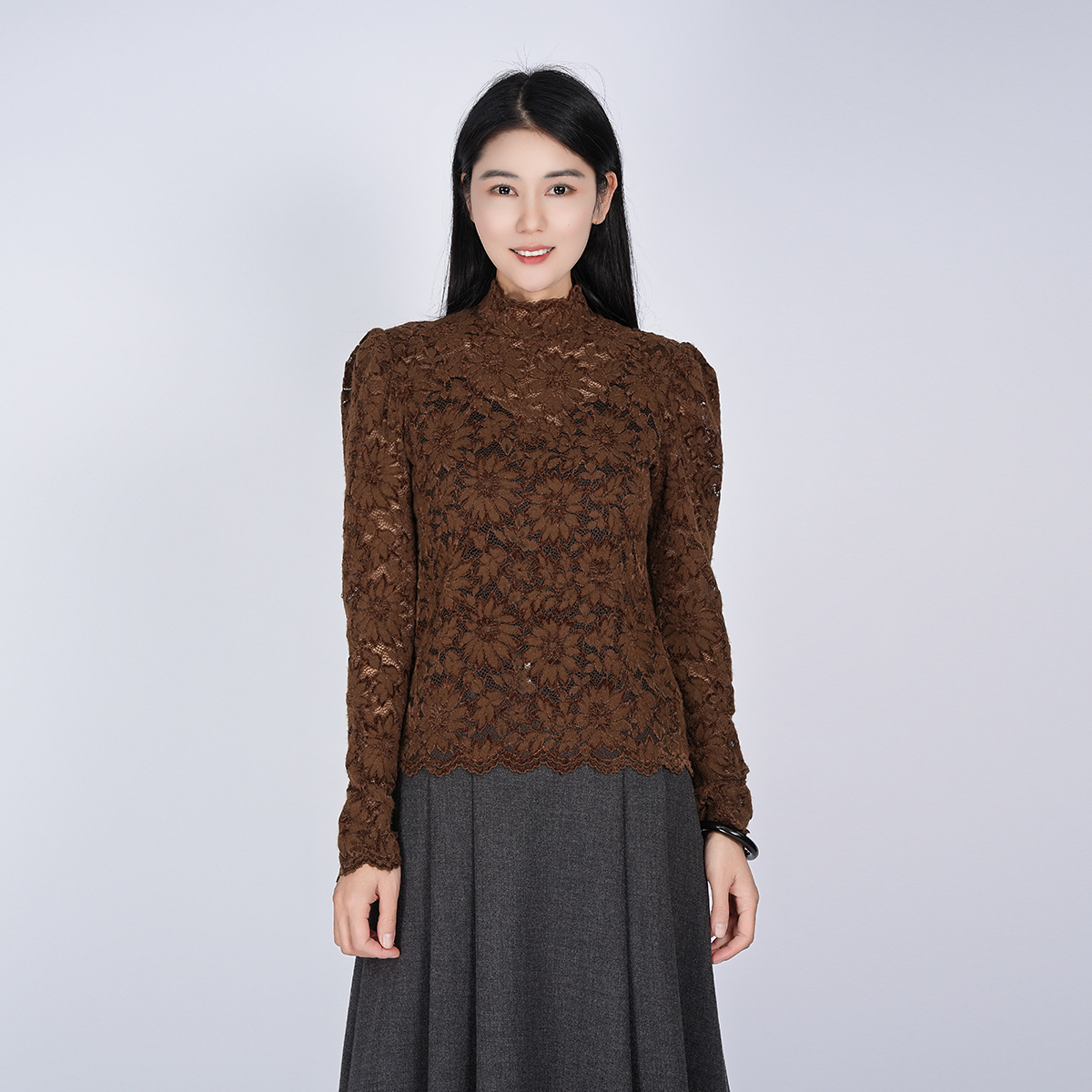 2025秋季中式纯色长袖高领舒适优雅气质内搭女士短款通勤百搭上衣