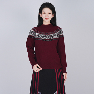 浒城古娘新款羊毛休闲费尔岛长袖短款新中式国风毛衣上衣女款春秋