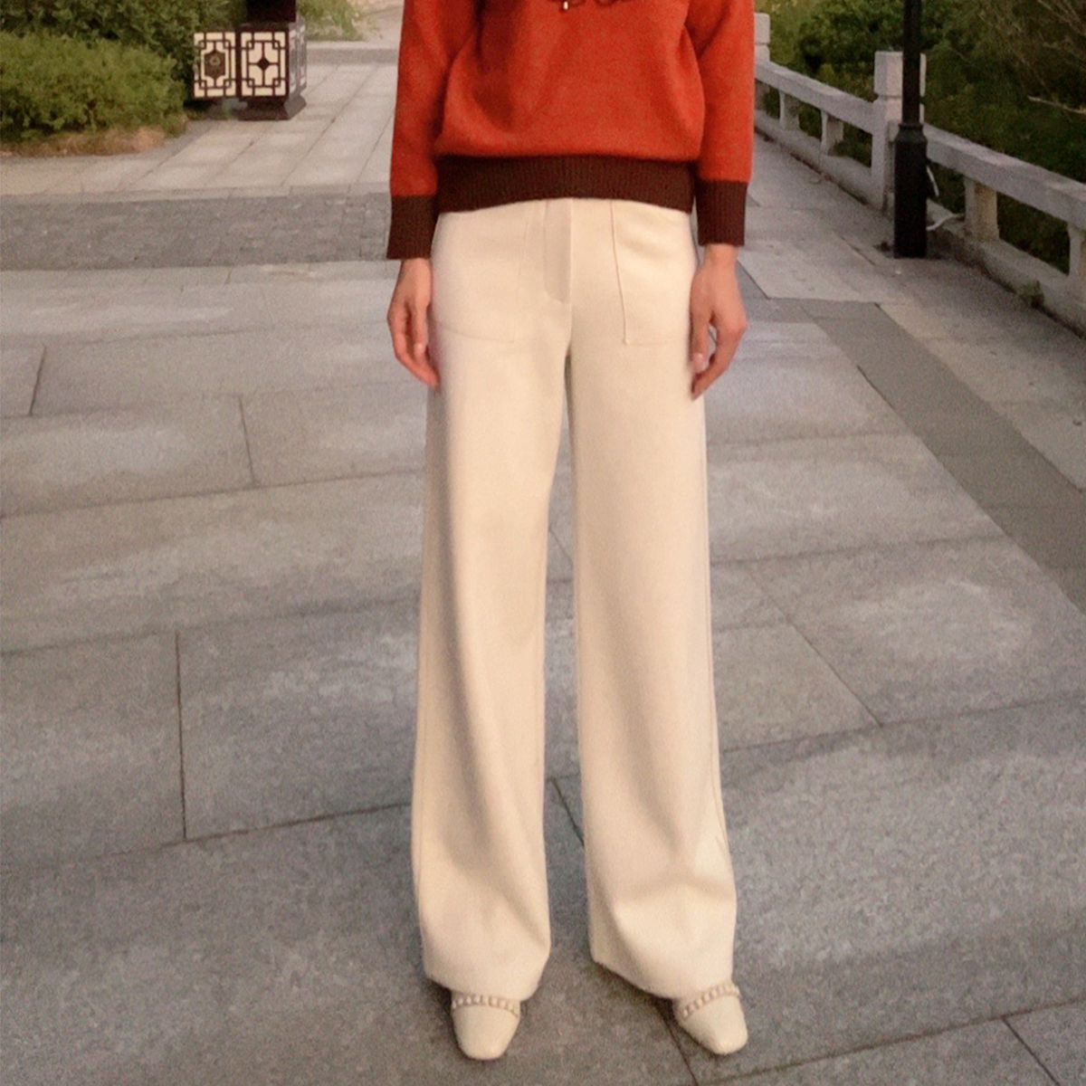 浒城古娘新款宽松阔腿气质百搭白色时尚新中式国风休闲长裤女春秋