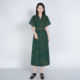 国风连衣裙女夏 V领南风谷新中式 浒城古娘新款 桑蚕丝绿色气质长款