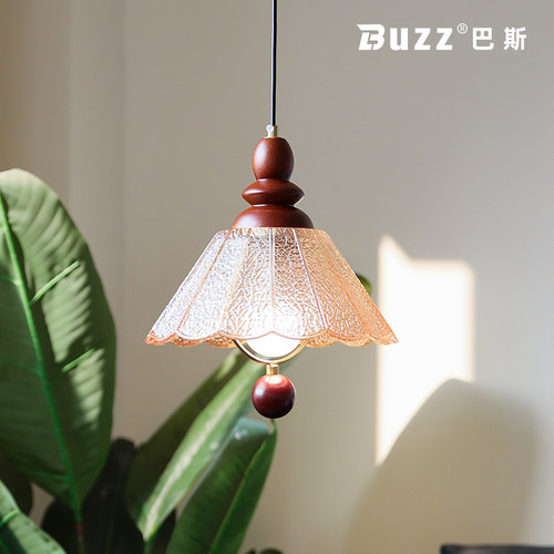 法式中古实木浮雕冰裂纹吊线灯