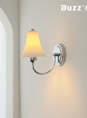 包豪斯壁灯中古铬色卧室床头壁灯过道陶瓷墙灯复古玄关护眼阳台灯