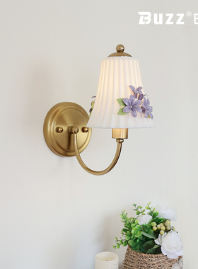 法式壁灯奶油风主卧室房间床头壁灯高级感陶瓷轻奢玄关过道墙灯具