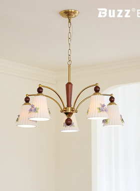 法式奶油风餐厅吊灯复古实木卧室房间主灯紫色花朵陶瓷书房玄关灯