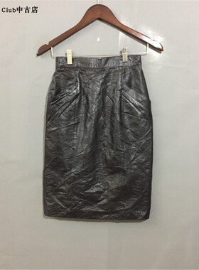 【原 价¥168】 vintage  日本制  法国古着时装黑色女款牛皮裙