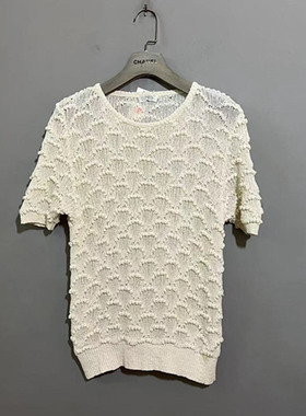 【上新价128】vintage 日本东京古着ELPARIS乳白色立体钩花针织衫