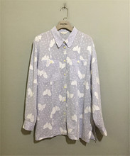 【原 价¥178】vintage  日本制古着蝴蝶结浅紫罗兰透视棉麻衬衫