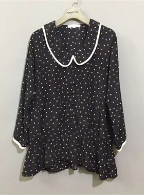 【上新价98】vintage  韩国古着grove黑色娃娃领插肩袖收腰衬衫