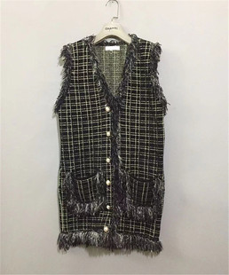 【原 价¥158】vintage  澳洲古着MACYMCCOY金线格子厚款流苏马夹
