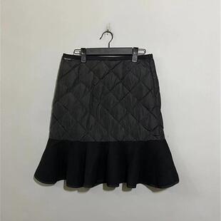 【上新价388】vintage 法国古着M0NCLER菱格纹羽绒鱼尾拼接半身裙
